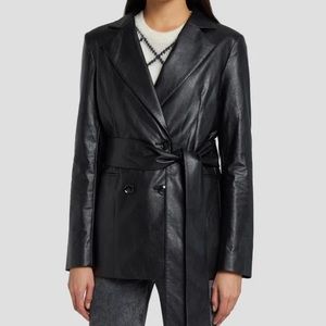 7 for all mankind black faux leather wrap blazer